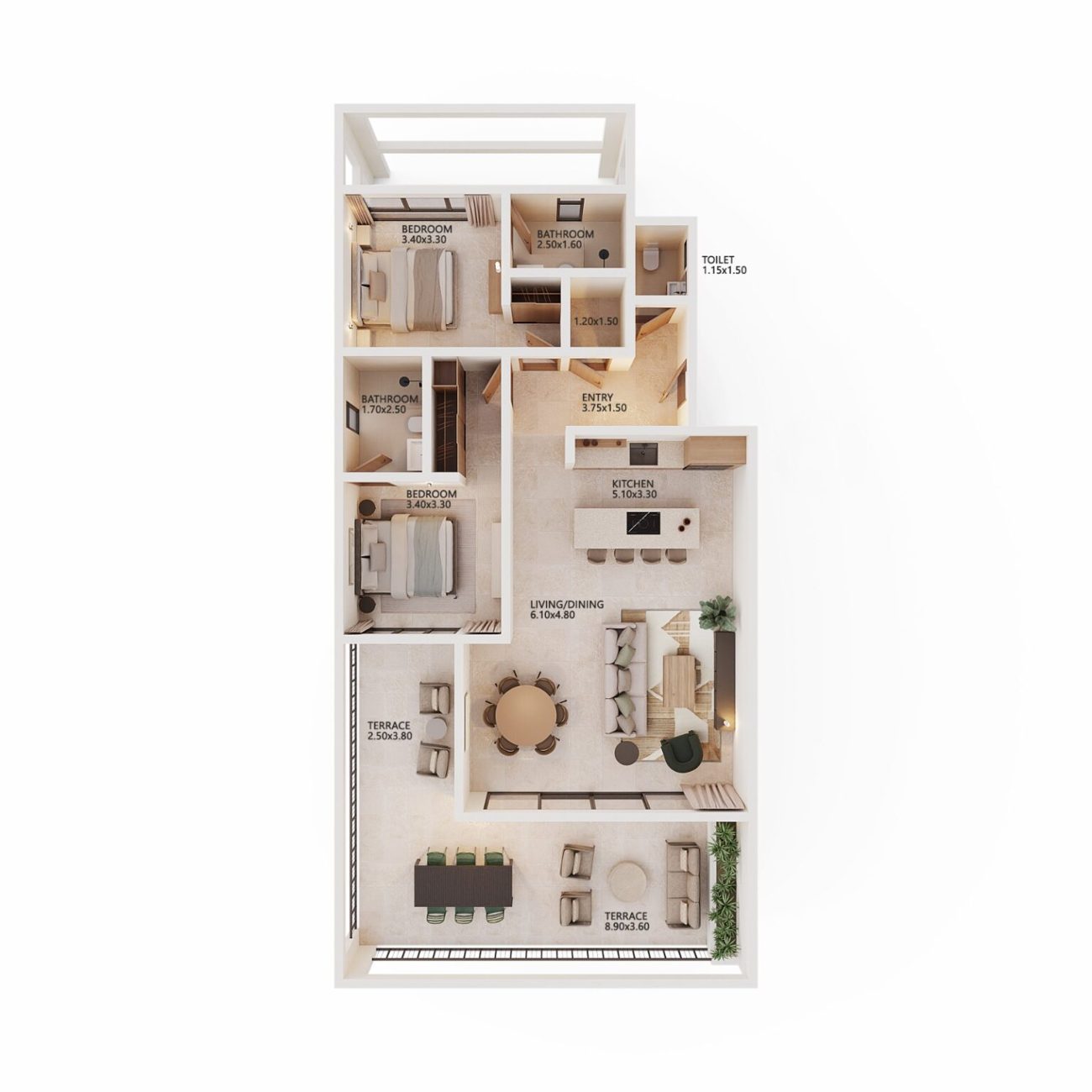 Plattegrond appartement 1 en 3
